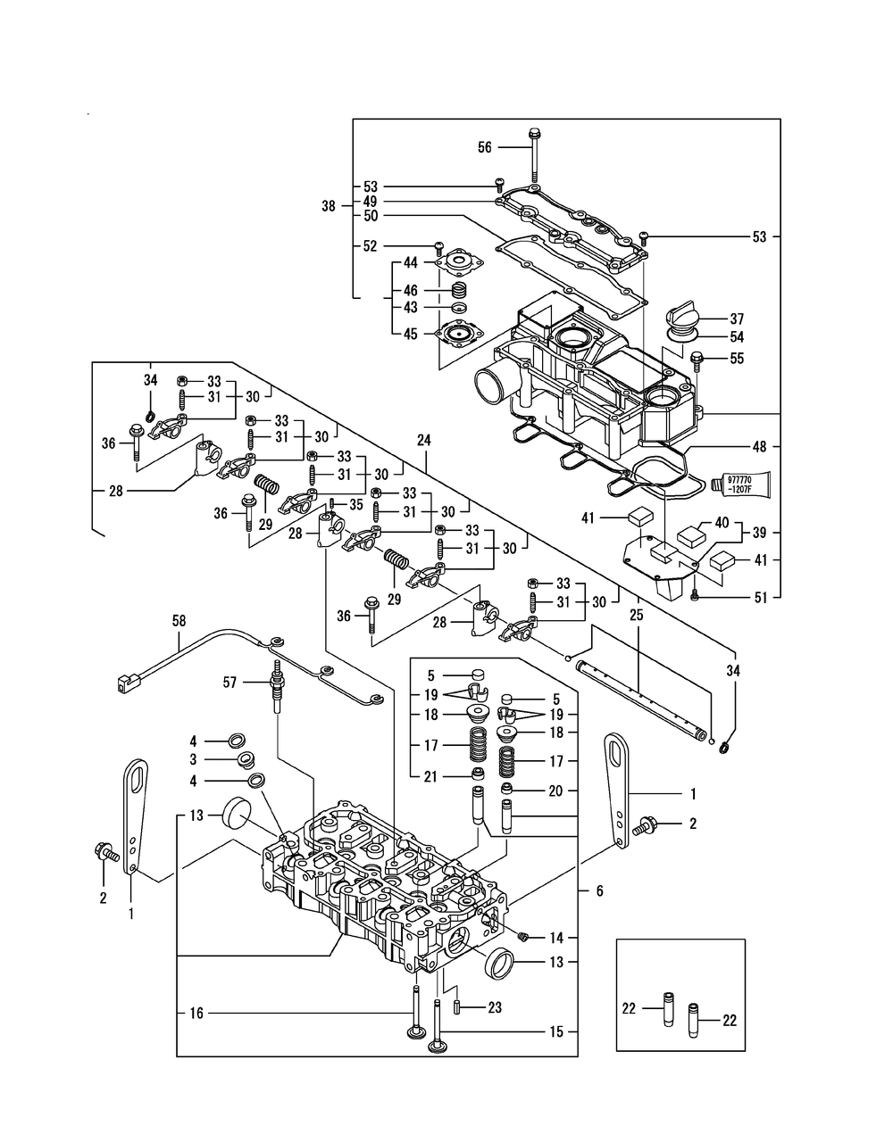 Yanmar Engine - Cylinder Head And Bonnet Diagram and Parts List for 467 4X4-1H013H-1H294H-37BKD010 Cub Cadet Lawn Tractor Accessories